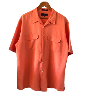John Ashford Orange Linen Shirt short-sleeved button down men’s size large
